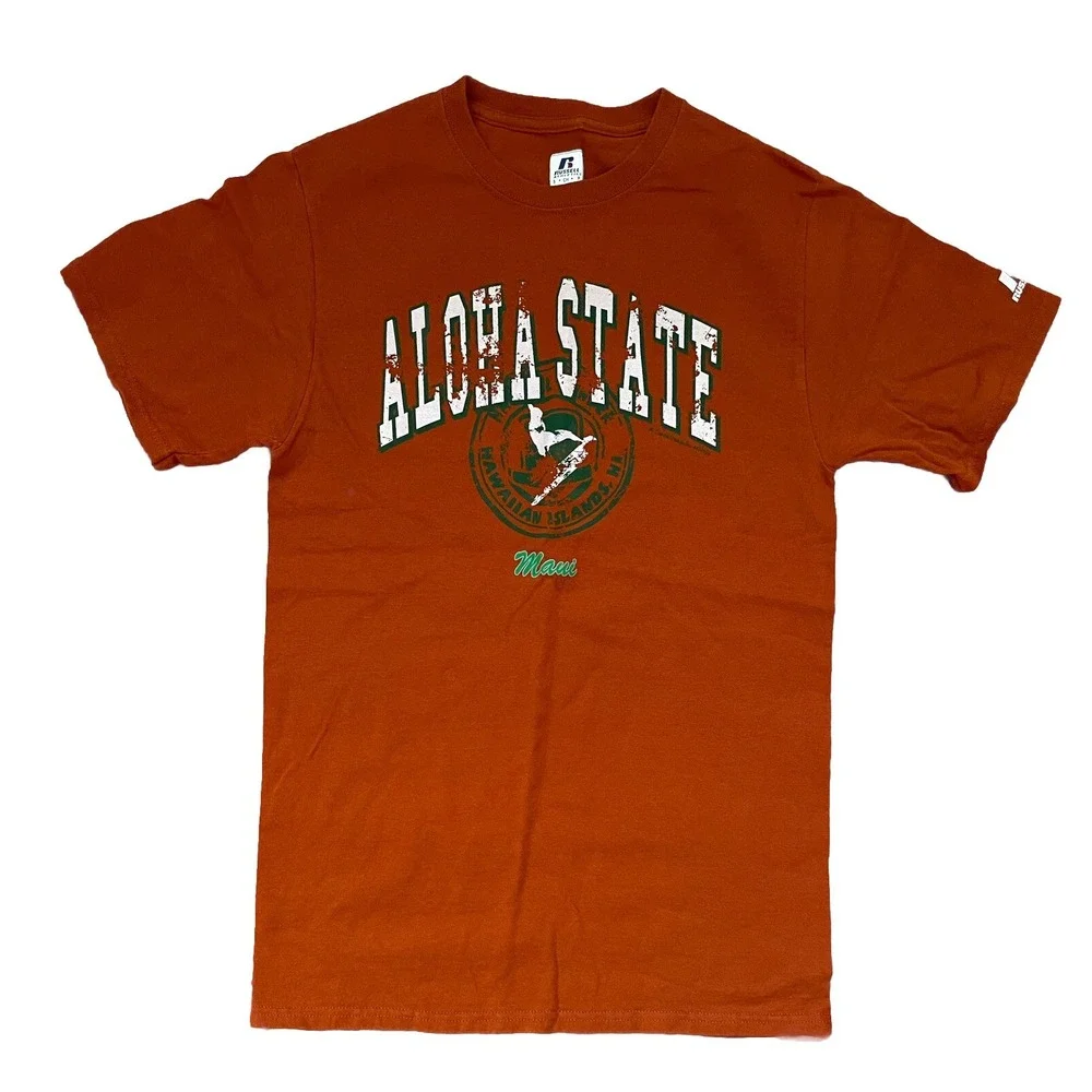 Aloha State Maui Womens Size Small Orange Short Sleeve T-Shirt Russell Athletics